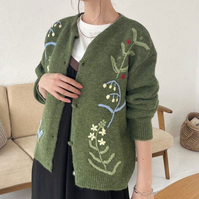 フラワー刺繍カーディガン