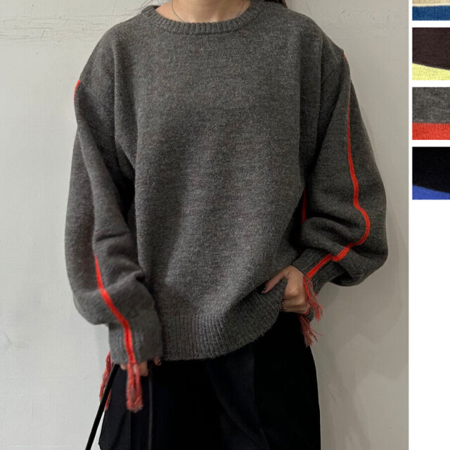 【重要/予約12月上旬入荷予定】オータムセール 『　インスタで大人気！　』アルパカタッチ配色ラインプルオーバー