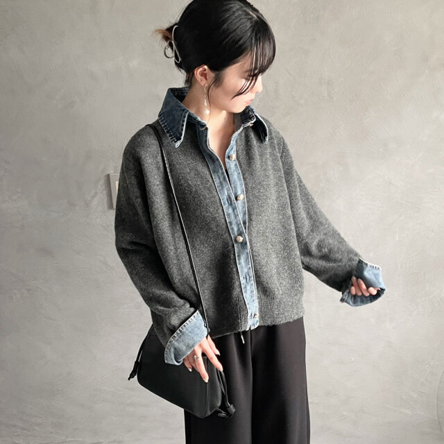 【即納】  【どこよりも安く欲しい方】  オータムセール　『　インスタサブ垢で大人気！　』   SNSで大バズり！噂のデニム切り替えカーディガンをどこよりも安く！デニム切替ニットカーディガン