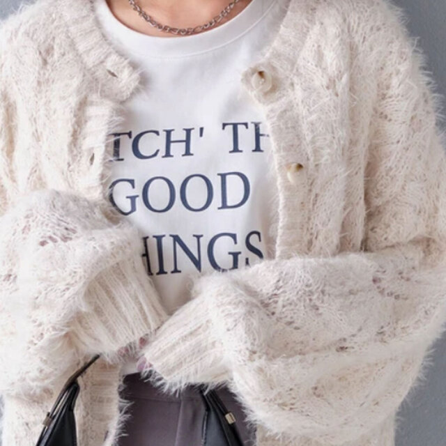 クリスマスセール　【12月上旬入荷予定】 　『　インスタで大人気！　』　モールフェザーヤーン透かし編みニットカーディガン