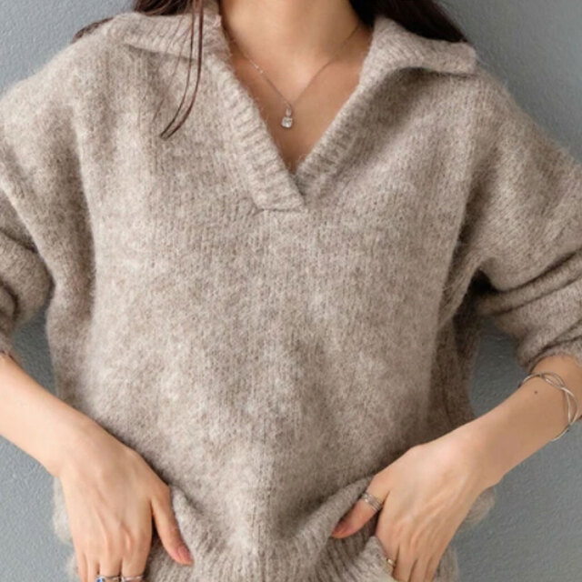 【11月中旬入荷予定】 オータムセール　『　インスタで大人気！　』　スキッパーMIXニットトップス