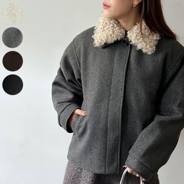 クリスマスセール　【12月上旬入荷予定】 　『　インスタで大人気！　』　フェイクウール衿取り外しプードルファージャケット