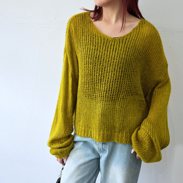 冬服50％off　『　インスタサブ垢で大人気！　』  透かし編みショート丈ニットプルオーバー