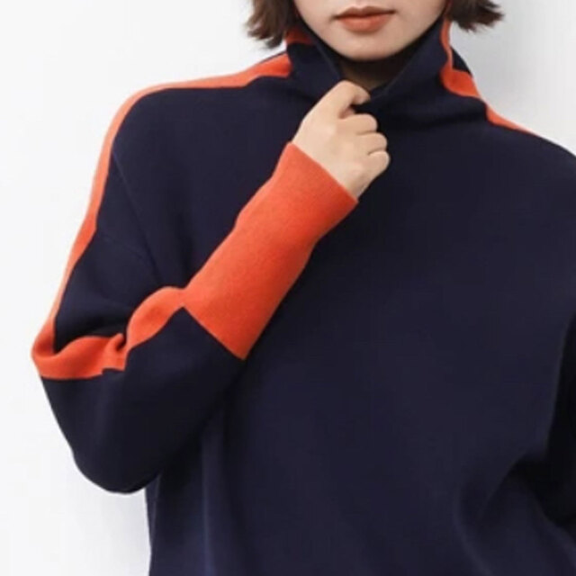 クリスマスセール【12月中旬入荷予定】 　『　インスタで大人気！　』　配色ライン　デザインニットプルオーバー