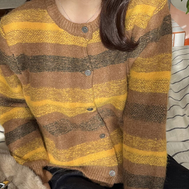 クリスマスセール　【12月上旬入荷予定】 　『　インスタで大人気！　』　マルチボーダー柄ニットカーディガン