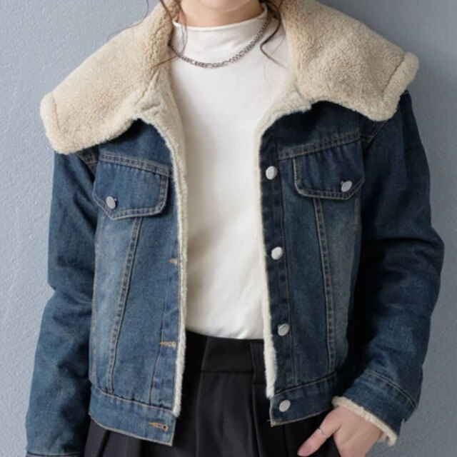 【12月中旬入荷予定】　クリスマスセール　『　インスタサブ垢で大人気！　』　　デニムムートンクロップドジャケット