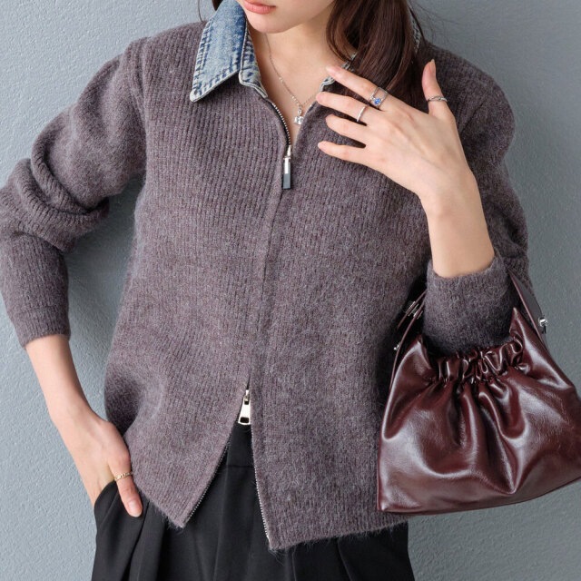 ラスト1着　クリスマスセール【12月上旬入荷予定】  　『　インスタサブ垢で大人気！　』  デニムカラージップニットカーディガン