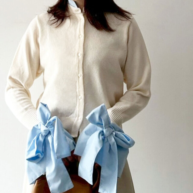 クリスマスセール【12月下旬入荷予定】　『　インスタで大人気！　』　ウールライクリボンシャツカーディガン