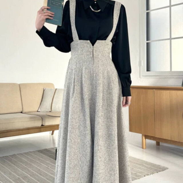 【2月中旬入荷予定】　春の早割り『　インスタで大人気！　』　ツイードタッチハイウエストフロントジップジャンスカ