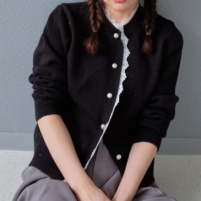【3月上旬入荷予定】   ウィンターセール！　『　インスタサブ垢で大人気！　』  レースフリルニットカーディガン