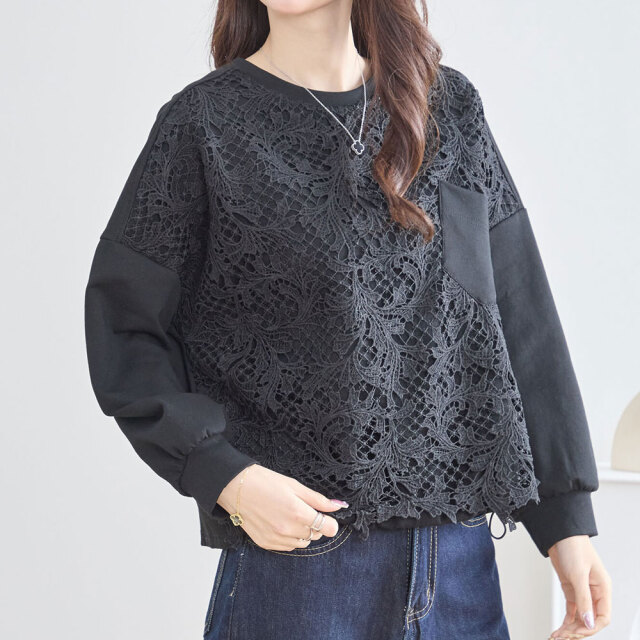 ウィンターセール！　『　インスタサブ垢で大人気！　』　レースデザインプルオーバー
