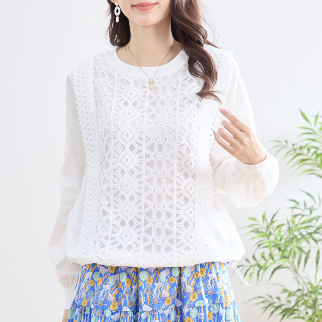 ウィンターセール！　『　インスタサブ垢で大人気！　』　フェミニンレース切り替えブラウス