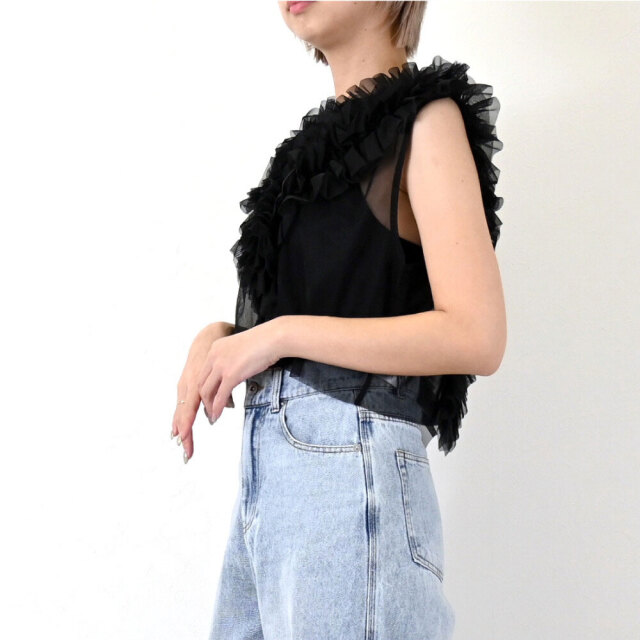 下記参照お得情報↓完売商品トレンド　編みが可愛い♡♡♡裾チュールニットベスト チュールフリルベスト