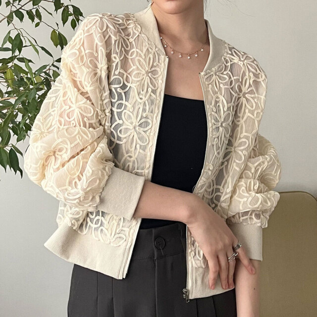 新商品未使用タグ付き美品 フラワー刺繍 シースルージャケット ブルゾン 楽天市場】アウター ブルゾン レディース ブラック 春 夏 秋 長袖