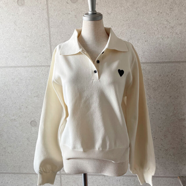 ハート刺繍スポンディッシュポロニット