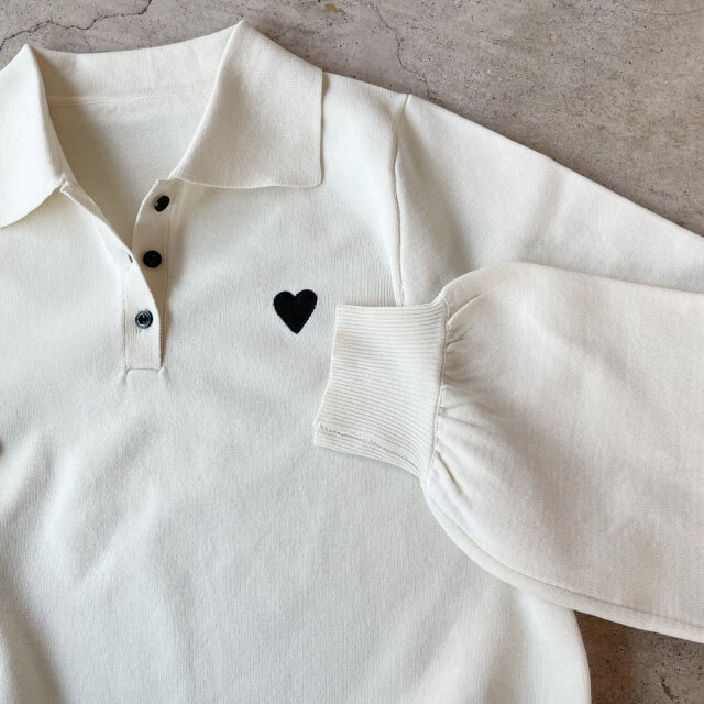 archivio ハートロゴ刺繍 長袖ポロシャツ 40サイズ ハート刺繍スポンディッシュポロニット