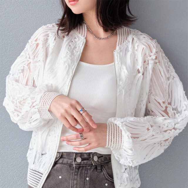 【7月中旬入荷予定】 サマーセール　　『　インスタで大人気！　』 　コードレースシアーブルゾン