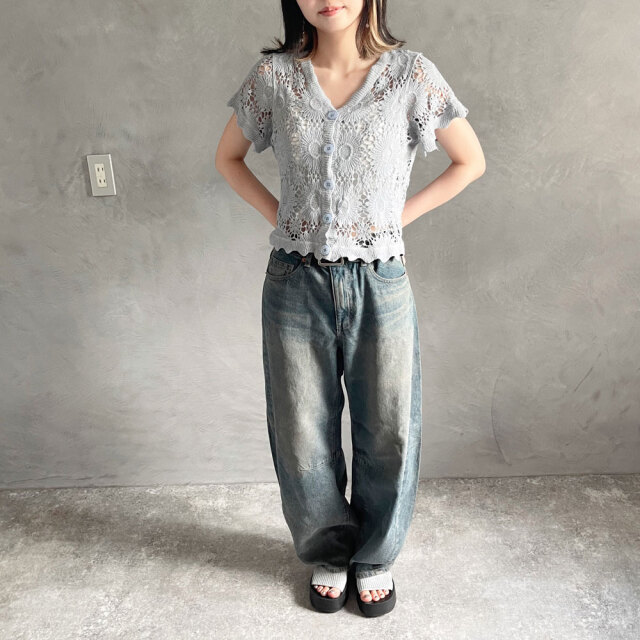 【7月上旬入荷予定】 【メール便対応】　サマーセール　『　インスタで大人気！　』 　 これは可愛い！かぎ針半袖カーディガン