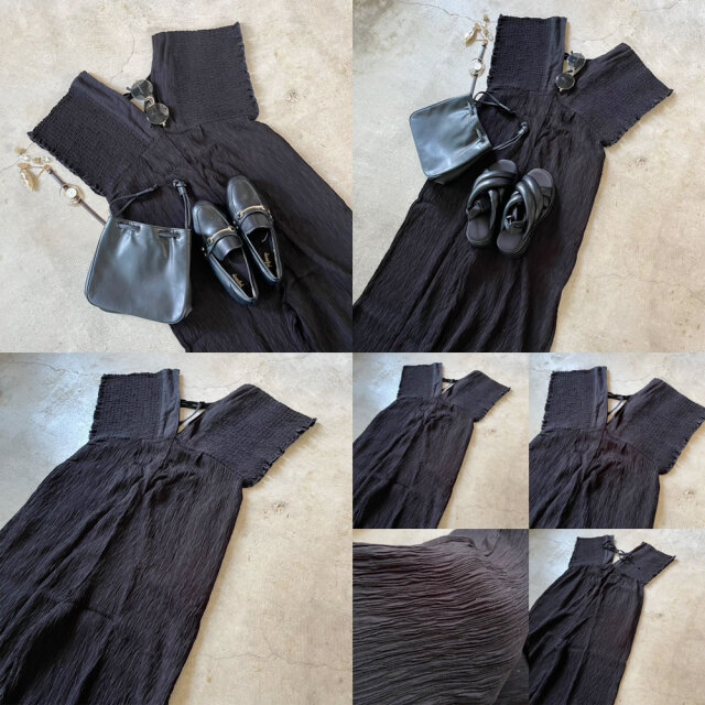 シャーリングVネックサロペット