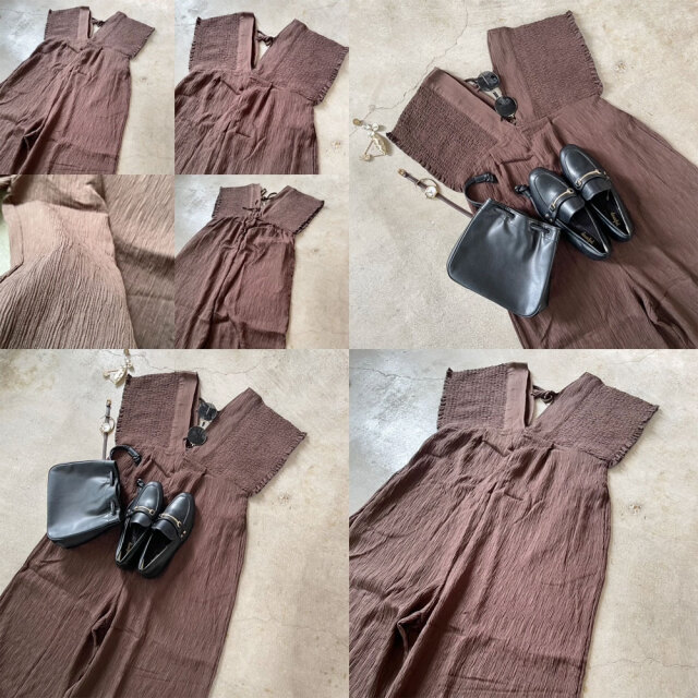 シャーリングVネックサロペット