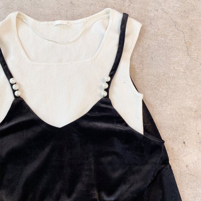【9月上旬入荷予定】オータムセール 　『　インスタサブ垢で大人気！　』   パール付きベロアキャミソール