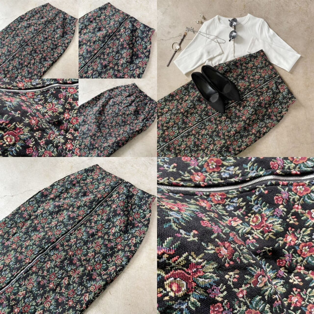 【タグ付き未使用】タイトスカート 影絵 ピンク イタリア製 フロントジップゴブランタイトスカート