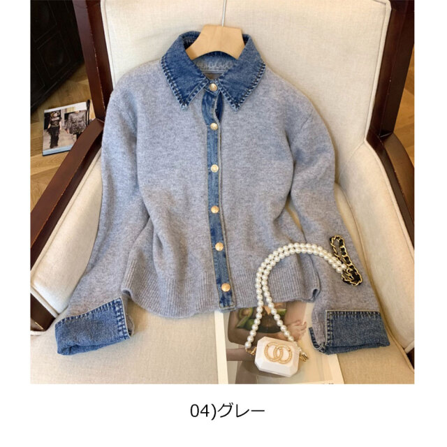 991新品BRILLANTEサマーニット×ダメージデニム切替チュニック 異素材切替チュニックニット – plusotoha