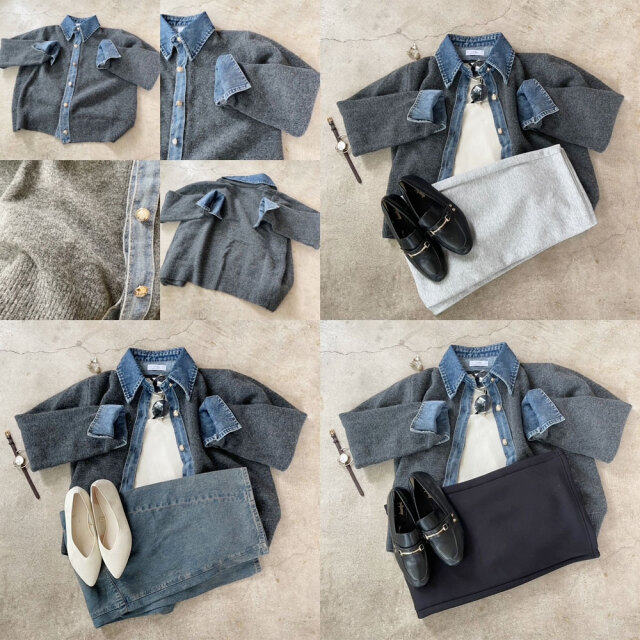 No.l.ita ノリータ デニム ニット コンビ ジャケット ペプラム 襟 M ADAM ET ROPE' ニット セーター 「再入荷」・「サステナブル