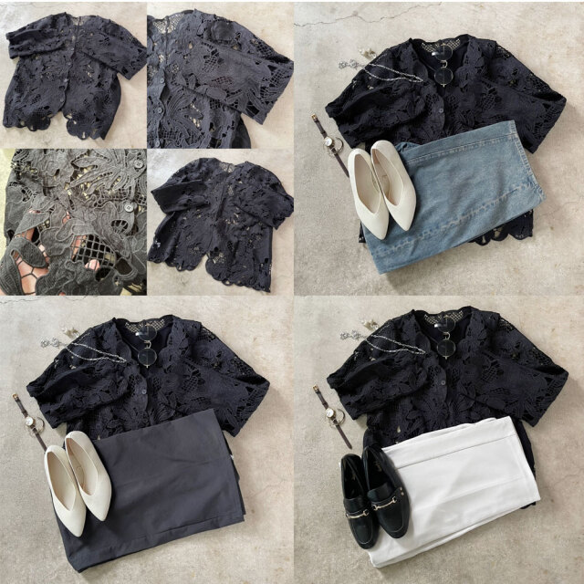 エレガントフローラルカットワークレースカーディガン