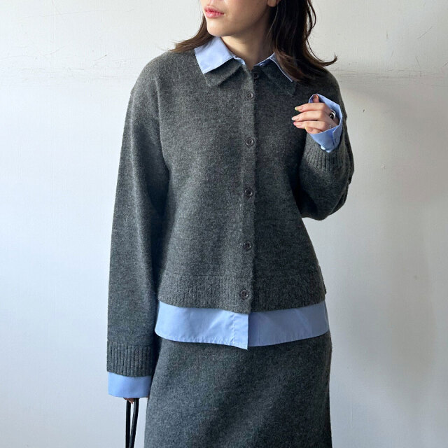 春の早割り　【2月中旬入荷予定】   　『　インスタサブ垢で大人気！　』   SHIRT DOCKING CARDIGAN  アルパカタッチシャツドッキングカーディガン