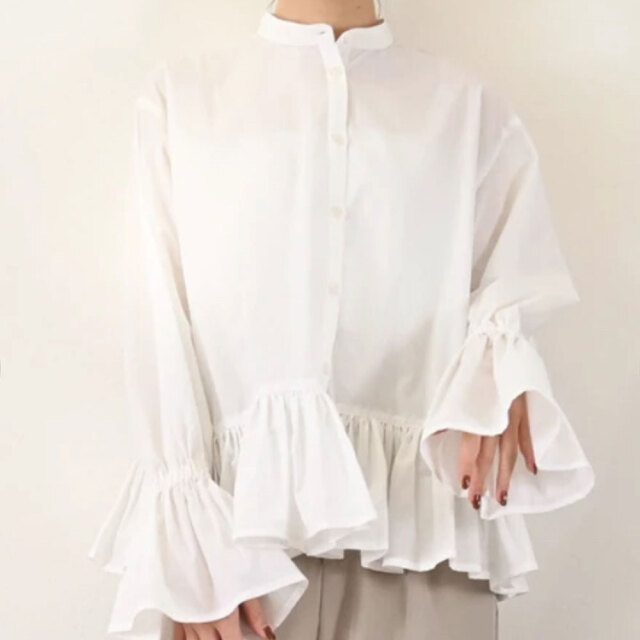 【1月中旬入荷予定】 ウィンターセール！　【メール便対応】　T/Cブロード　裾フリル　ブラウス