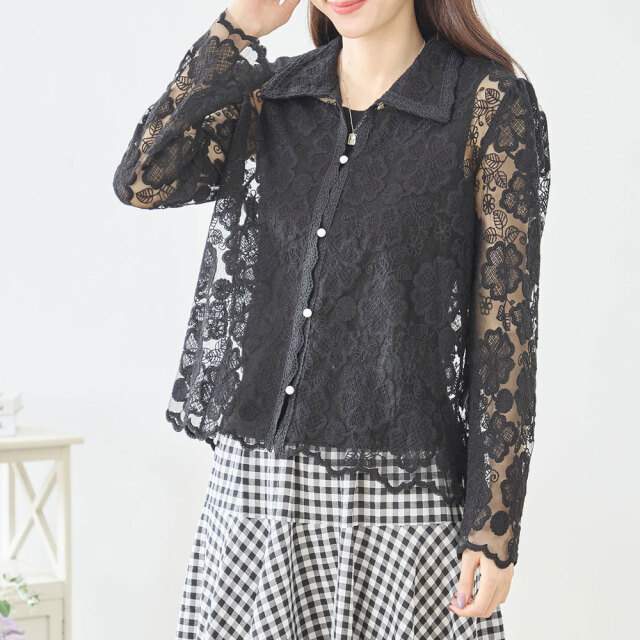 【2月上旬入荷予定】 ウィンターセール！【メール便対応】【2026新作】フラワーレースシアーシャツ