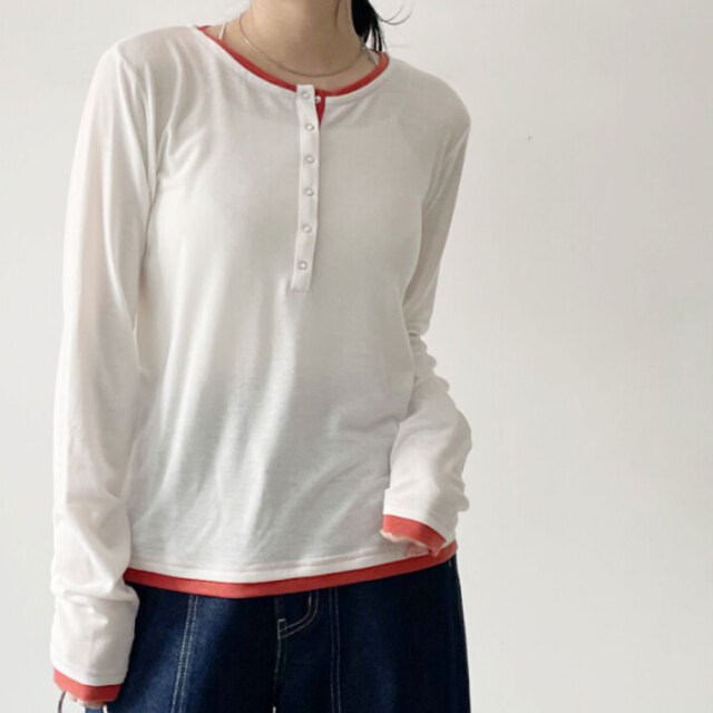 【2月上旬入荷予定】 ウィンターセール！【メール便対応】　【2026新作】スラブ天竺ヘンリー配色PO