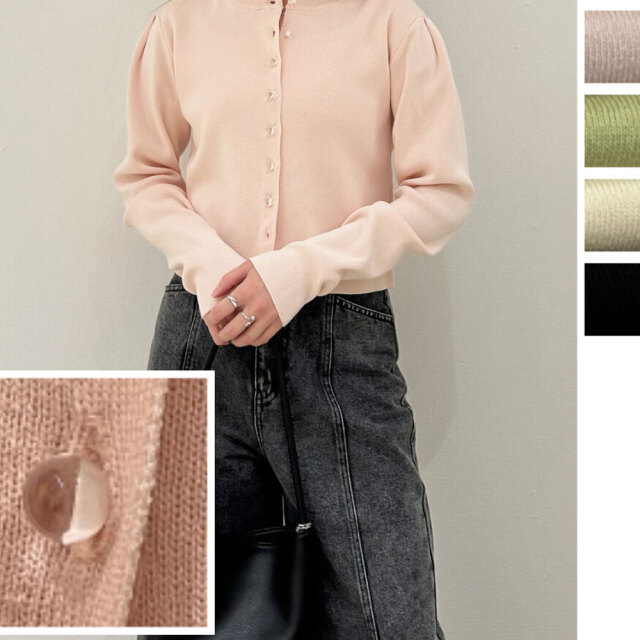 【2月中旬入荷予定】 ウィンターセール！【2026新作】レーヨンポリエステルクリアボタンタックカーディガン