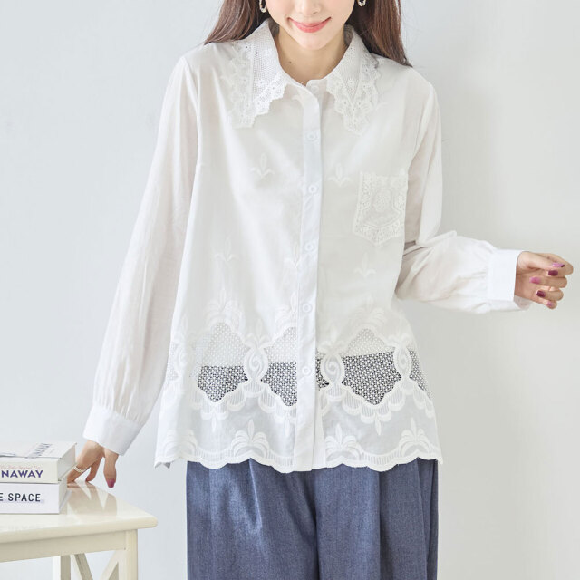 ウィンターセール！【メール便対応】　【2026新作】スカラップレース刺繍ブラウス