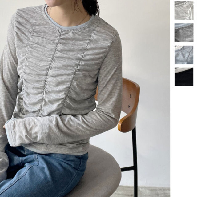 【3月上旬入荷予定】 春の早割り【メール便対応】　【2026新作】スラブ天竺配色ギャザーPO