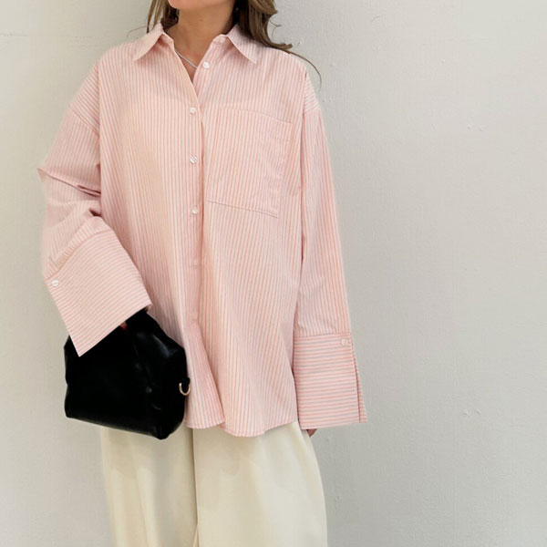 【3月上旬入荷予定】 春の早割り　【メール便対応】　【2026新作】ストライプポケットビックカフスシャツ