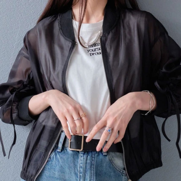 【3月上旬入荷予定】 春の早割り　【メール便対応】【2026新作】シャーリングスリーブシアーブルゾン