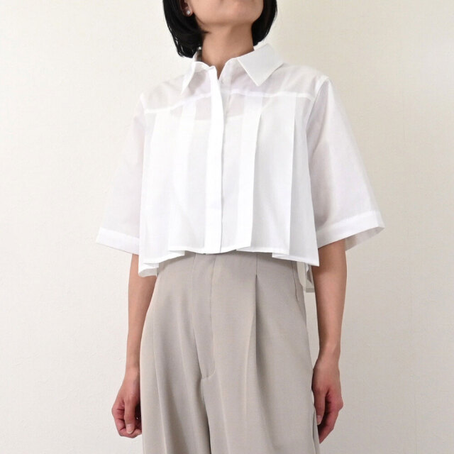 【3月上旬入荷予定】  春の早割り　『　インスタサブ垢で大人気！　』  ブロードクロップドプリーツブラウス