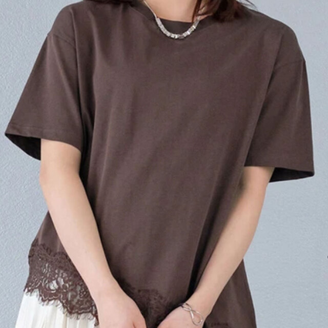 【3月上旬入荷予定】 春の早割り　【メール便対応】【2026新作】裾レースアシンメトリー半袖Tシャツ