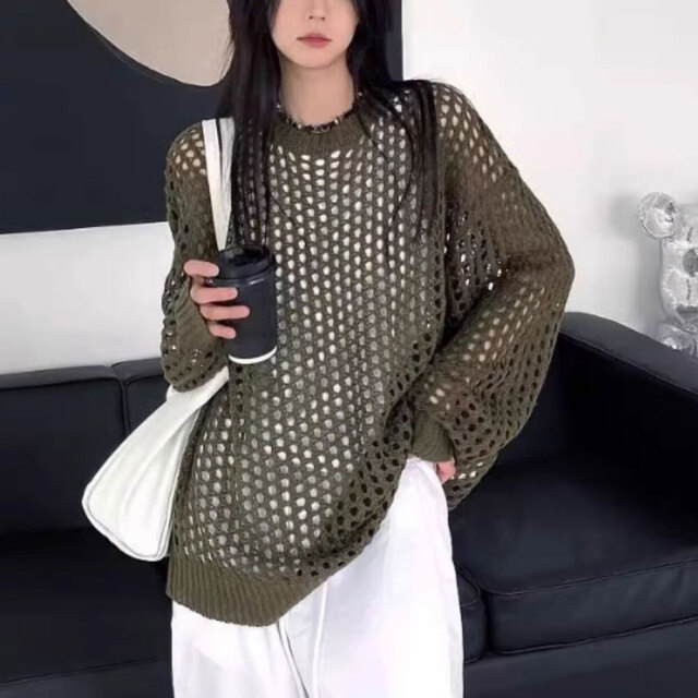 ラスト1着 　春の早割り　【メール便対応】メッシュニットルーズトップス