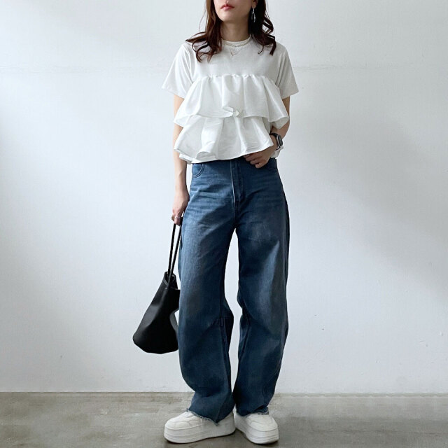 イエナ　ティアードフリル　カットソー　今期物 2026新作予約】天竺ティアードフリルドッキングTシャツ
