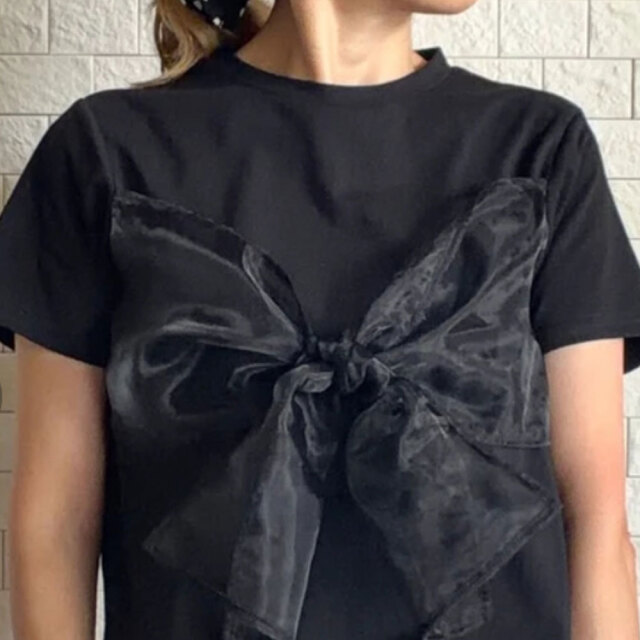 【7月下旬入荷予定】 夏の早割り【メール便対応】　 オーガンジーリボンTシャツ