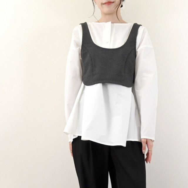 【10月上旬入荷予定】 秋の早割り【メール便対応】　カットダンボールビスチェxEブロードブラウス　セット