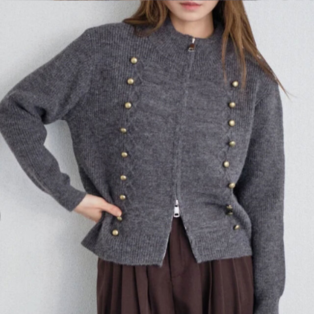 【10下旬入荷予定】 秋の早割り　【新作】ナポレオンエンブレムボタンメランジニットZIPカーディガン