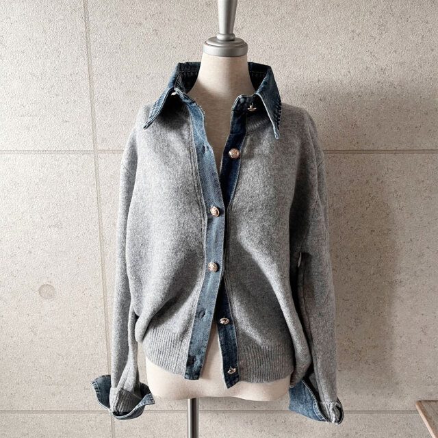 ウィンターセール！　【1月中旬入荷予定】  『　インスタサブ垢で大人気！デニム切替カーディガン　』  newデニム切替ニットカーディガン