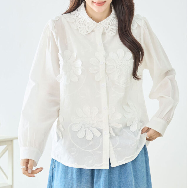 【1月中旬入荷予定】  ウィンターセール　『　インスタサブ垢で大人気！　』  フラワーレースブラウス
