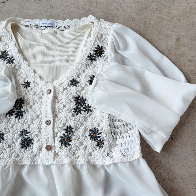 ラスト1着【即納】  【期間限定割引20%OFF】   春の早割り　『　インスタサブ垢で大人気！　』  シフォン切替クロシェトップス