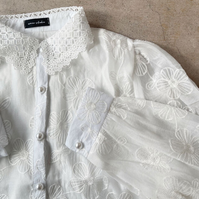 【2月上旬入荷予定】　【急上昇】　ウィンターセール　【メール便対応】　『　インスタサブ垢で大人気！　』　　レース襟フラワーレースシアーブラウス