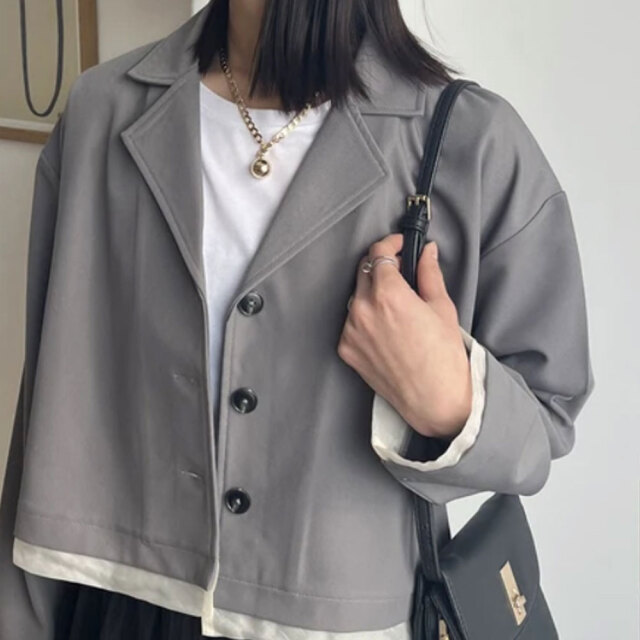 【2月上旬入荷予定】 ウィンターセール！【2026新作】バイカラーレイヤード見えショート丈ジャケット